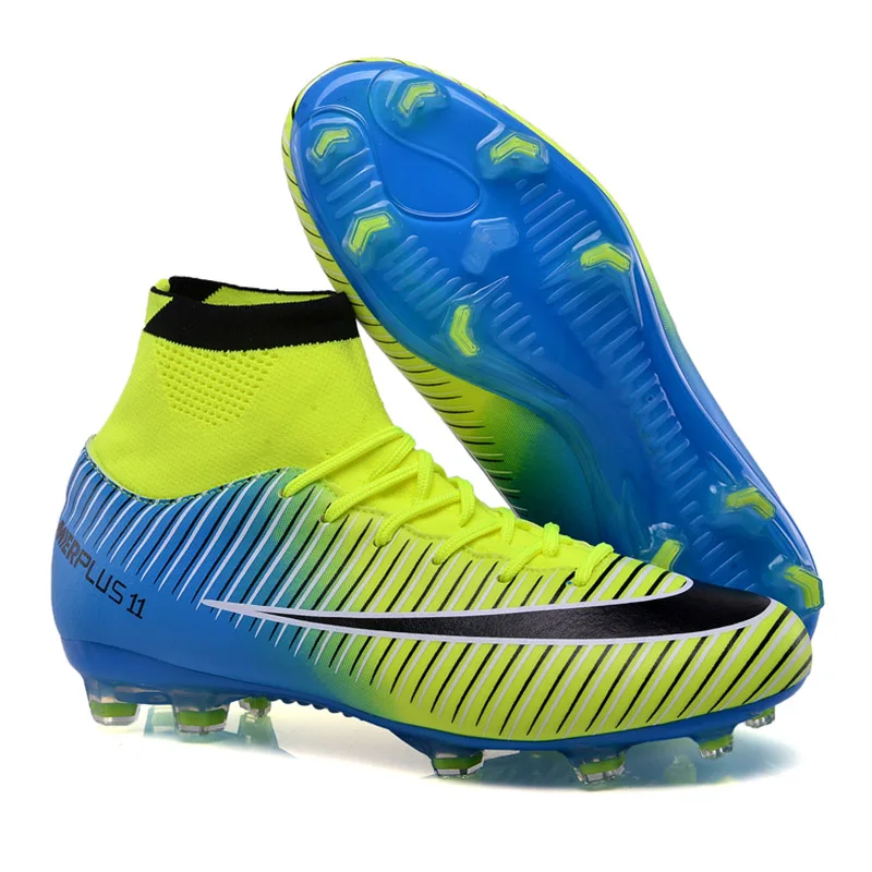 Long Spikes Green Уличные футбольные бутсы, мужские длинные шипы для мальчиков, футбольные кроссовки с высоким берцем, мужские футбольные тренеры, обувь Chuteira Futebol - Цвет: Long Spikes Green