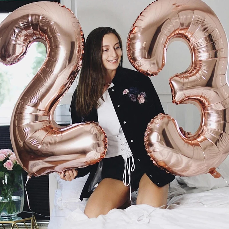 16 32 Inch Rose Gold Number Balloons Air Digital Foil Balloon DIY Happy Birthday Wedding Baby Shower Party Decoration Kid Toy images - 6