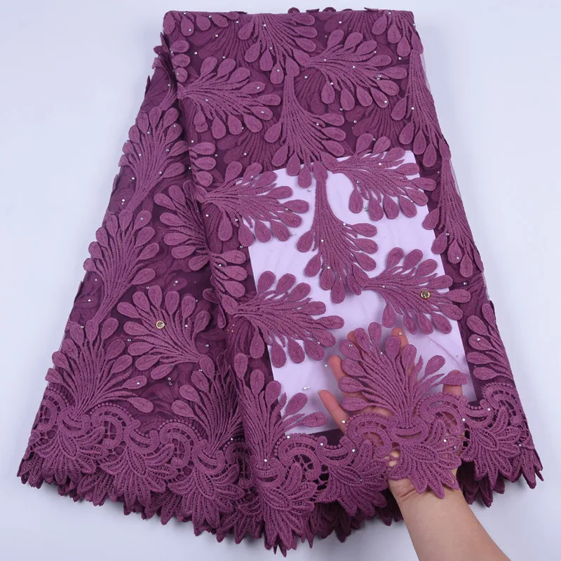 Персиковая молочная шелковая нигерийская кружевная ткань с аппликацией