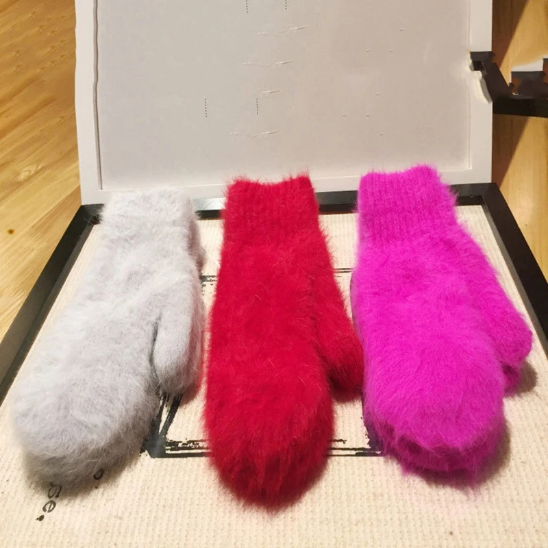 Плотные кашемировые бархатные теплые варежки на запястье женские милые