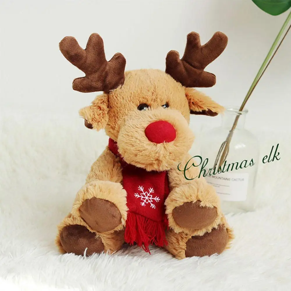 

Kids Elk Figurine Reindeer Plush Toy Rudolph Christmas Deer Doll PV Velvet Christmas Gift Short-haired Toy for Child Gift