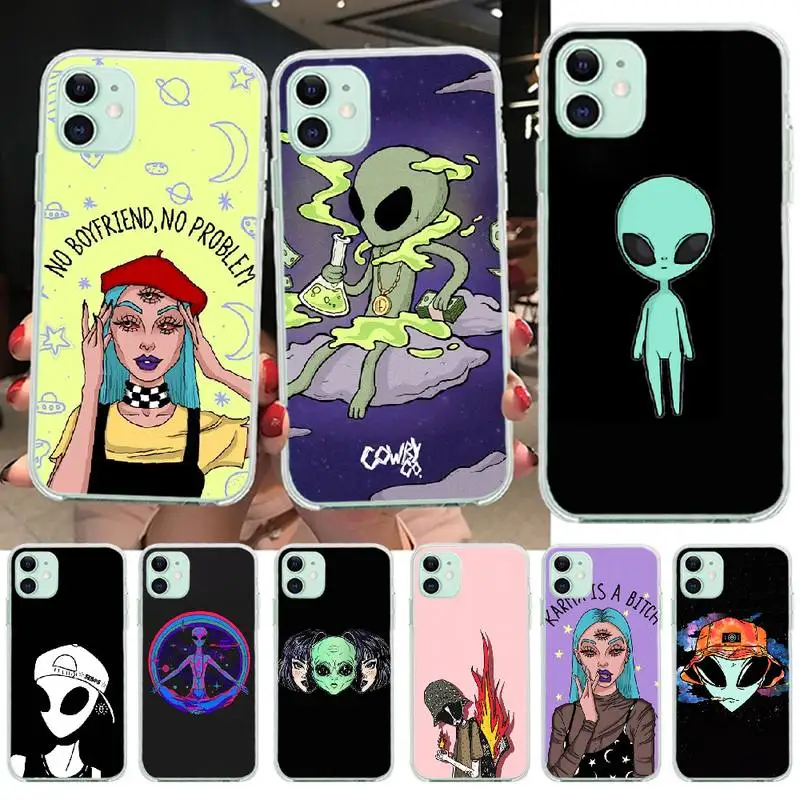 

PENGHUWAN Cute Alien UFO Phone Case for iPhone 11 pro XS MAX 8 7 6 6S Plus X 5S SE XR cover