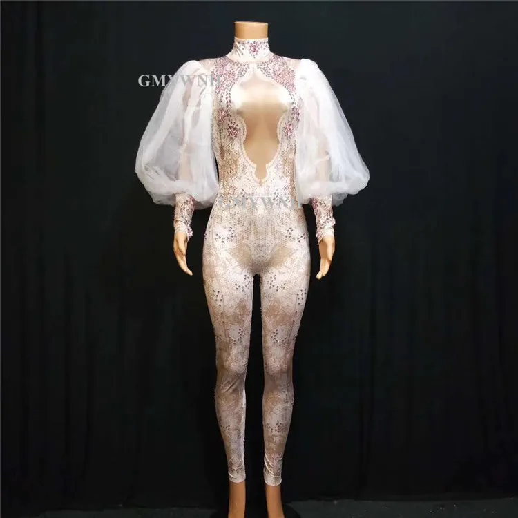 Танцевальные костюмы S44 сценические розовый комбинезон с принтом Стразы трико