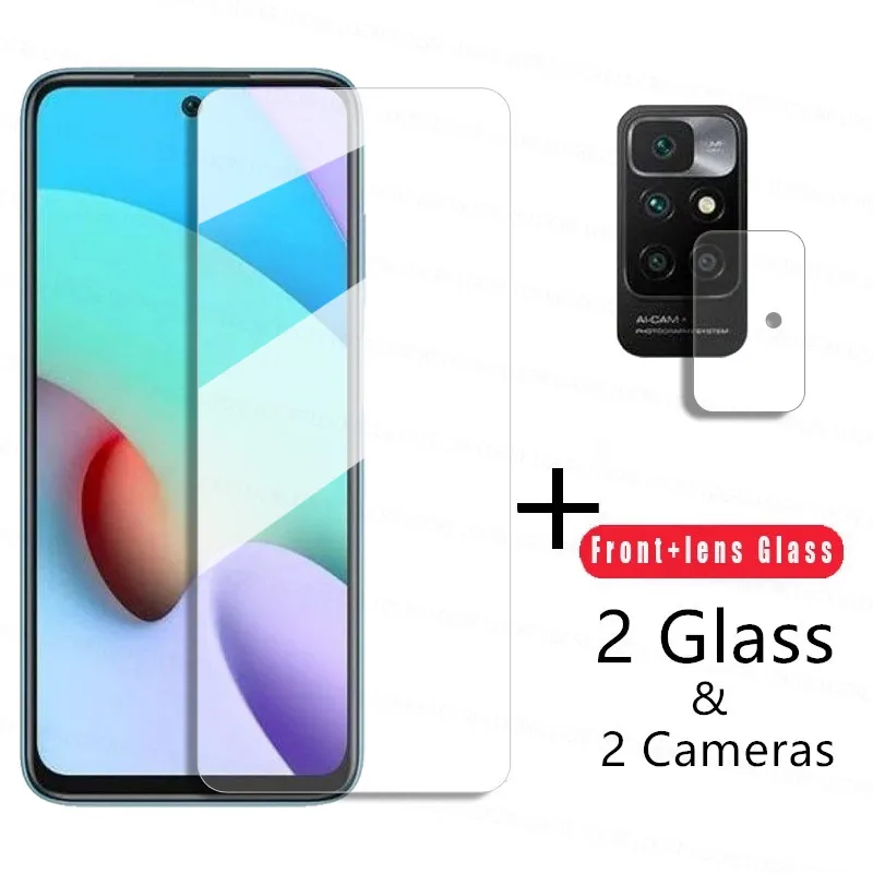 Protector de pantalla de vidrio transparente para Xiaomi Redmi 10, 9 T, 9A, 9C, 9, pel&iacute;cula de lente de c&aacute;mara de cristal templado para Redmi Note 10T, 10 S-0