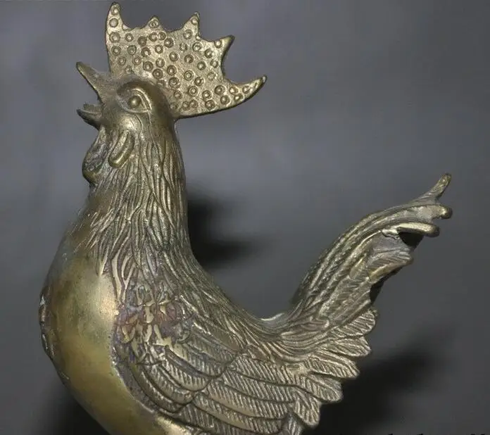 Chinese Fengshui Brass Figurines yuanbao Money coins Cock Rooster Wealth Statue |