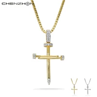 chenzhon jesus religious necklaces for women nail cross gold color rhodium plated small charms elegant necklaces choker free box