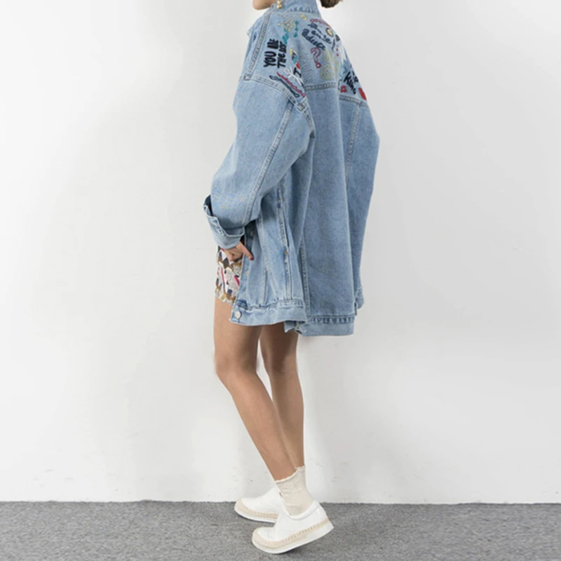 

2020 Jaquetas Feminino Jaqueta Feminina Inverno Jacket Woman Retro Hipster Behind Heavy Industry Embroidery For Graffiti Loose