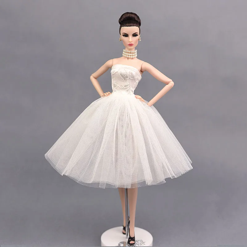 

White Lace Short Dress For Barbie Dolls Off Shoulder Evening Dresses Vestido Clothes Outfit For Barbie 1/6 BJD Doll Accessories