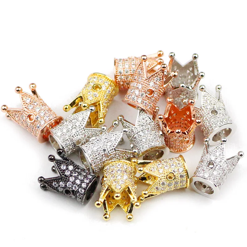 4 шт., медные бусины в форме короны, спейсеры, 12*8 мм, микро закрепка, белая Бриллиантовая золотая, изготовление ювелирных изделий, браслетов, фурнитура «сделай сам»