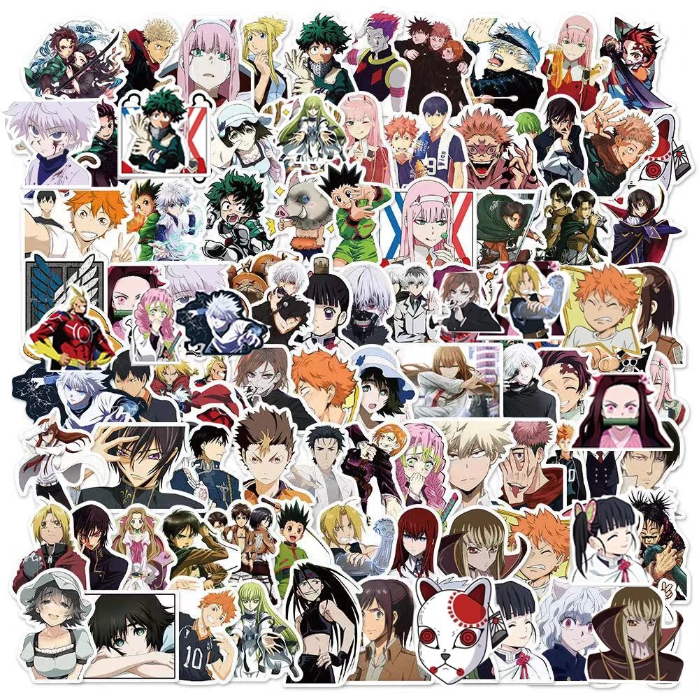 Pegatinas de Anime Jujutsu Kaisen Attack on Titan, maleta para port&aacute;til, tel&eacute;fono, pegatina de Graffiti, juguete para chico, 10/50/100 Uds.-0