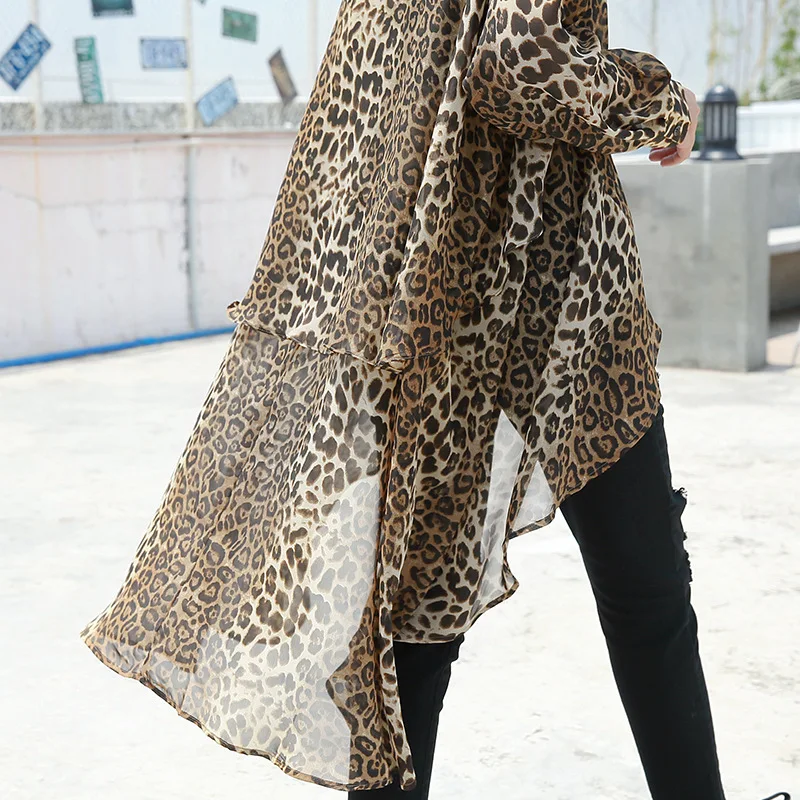 Vefadisa/Летняя шифоновая блузка с леопардовым принтом для женщин 2020 асимметричная