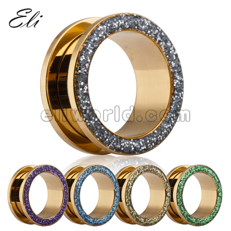 Eli Оптовая эпоксидные блестки винт уха Тоннели измерительные приборы PVD золото