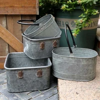 high quality retro button portable ellipse iron sheet bucket flower pot garden flowershop storage tool photography props