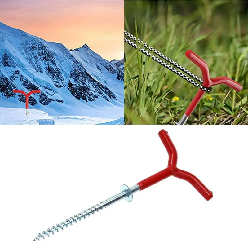 Outdoor Camping Tent Stakes Ice Fishing Screw Rod Stand Y Shape Threads Ground Anchor Holder Rests Rack Pole Pegs | Спорт и