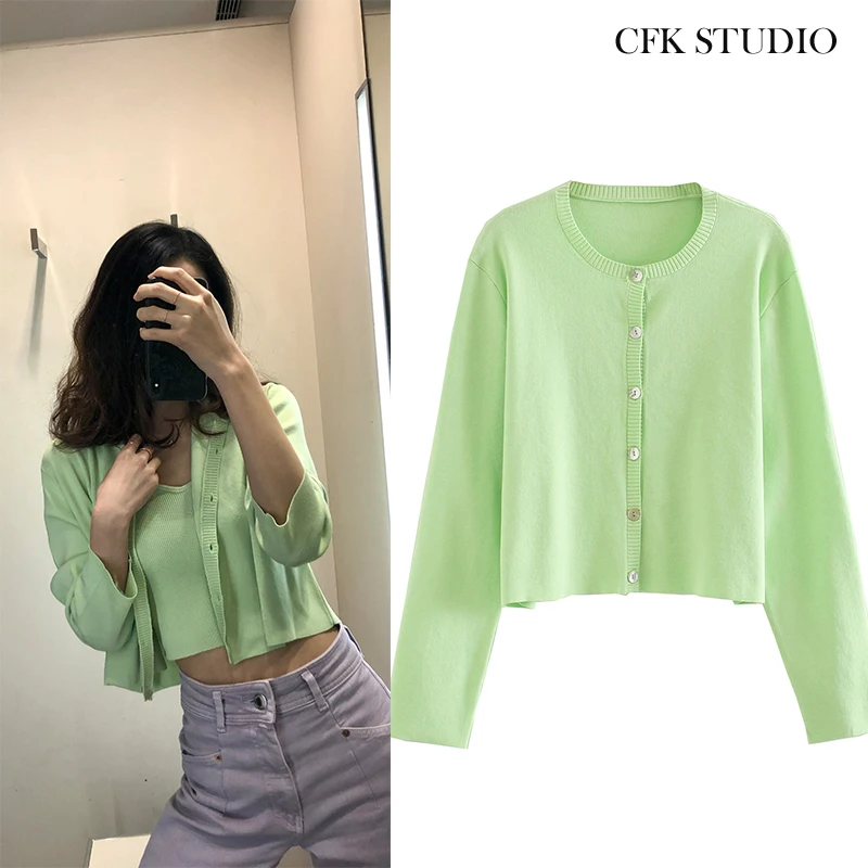 Женский вязаный кардиган ZA Однотонный свитер пальто | Женская одежда