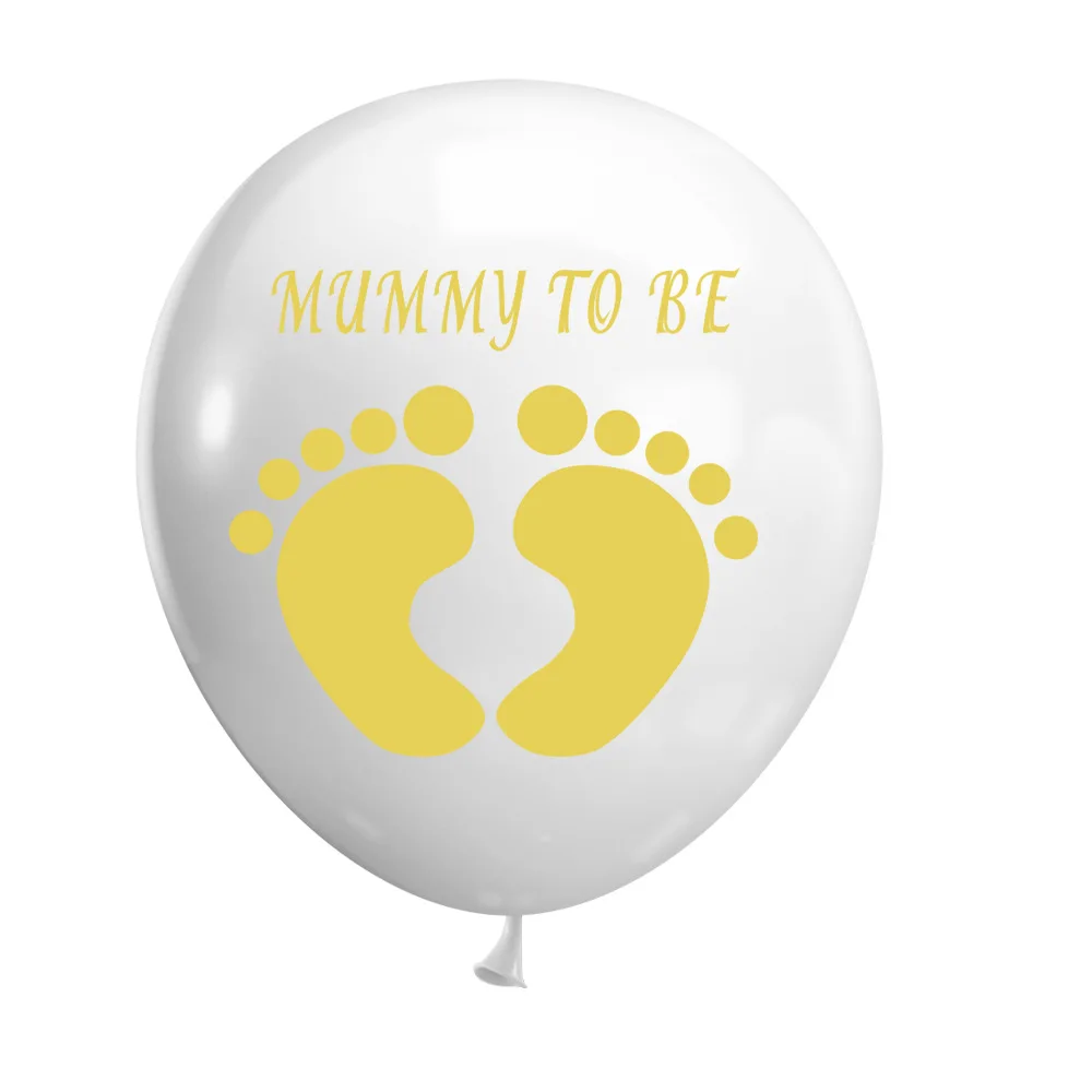 

SLMengGUO white yellow 12 inch "mummy to be" footprint latex balloon baby shower party decoration Wave point balloons package