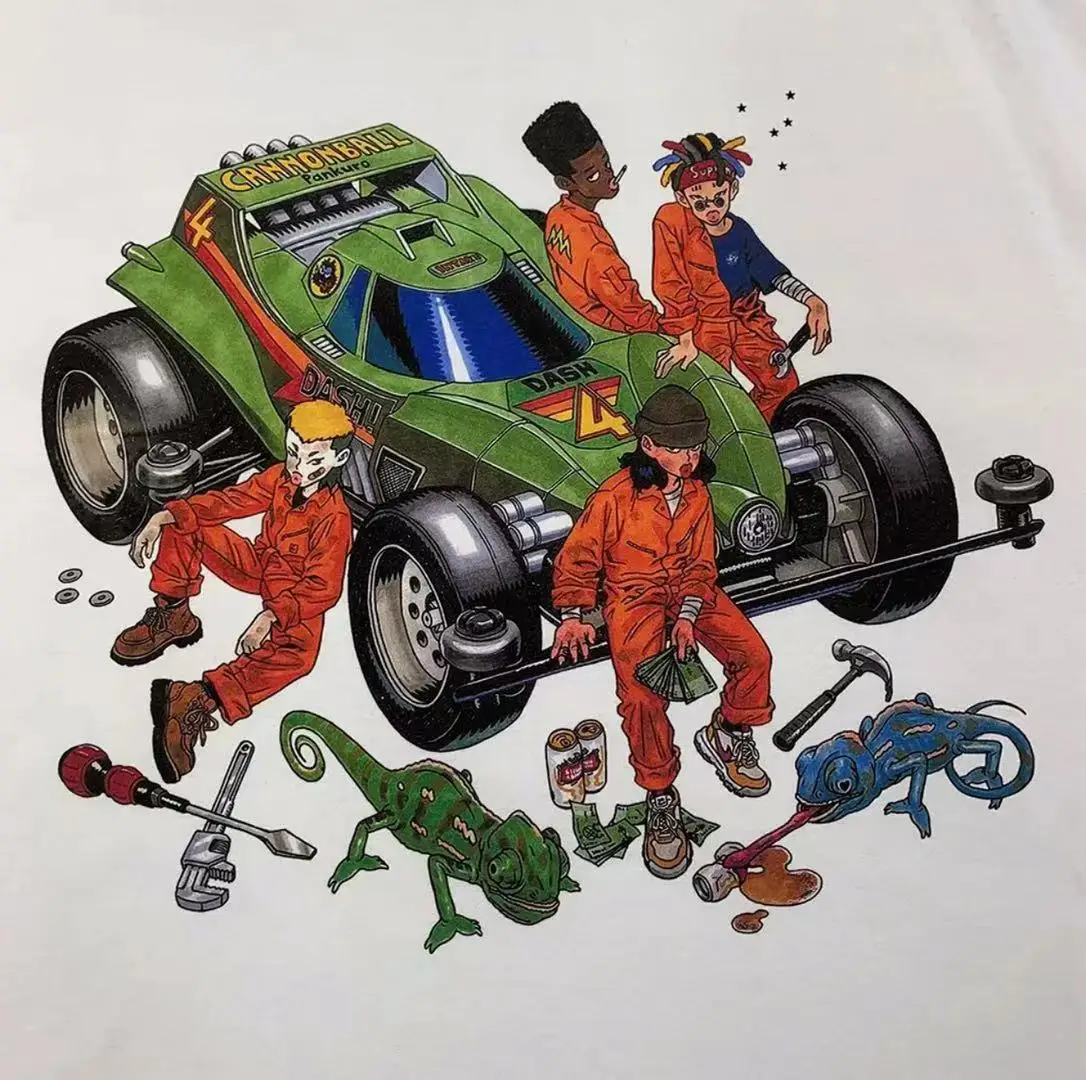 

Cartoon locomotive white T-shirt 210g heavyweight cotton summer breathable direct jet printing