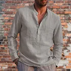 Мужская льняная рубашка WENYUJH, Повседневная пляжная сорочка с длинным рукавом и V-образным вырезом, большие размеры, весна 2021