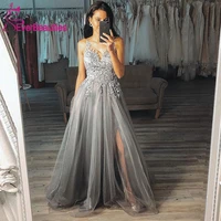 long prom dresses 2020 tulle appliques side slit vestidos de gala v neck prom gown robe de soiree