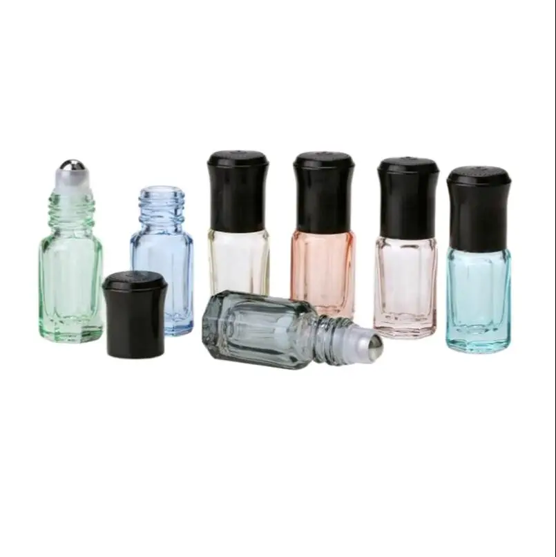 3 мл цветная стеклянная бутылочка со стальным рулоном на шарике для эфирного