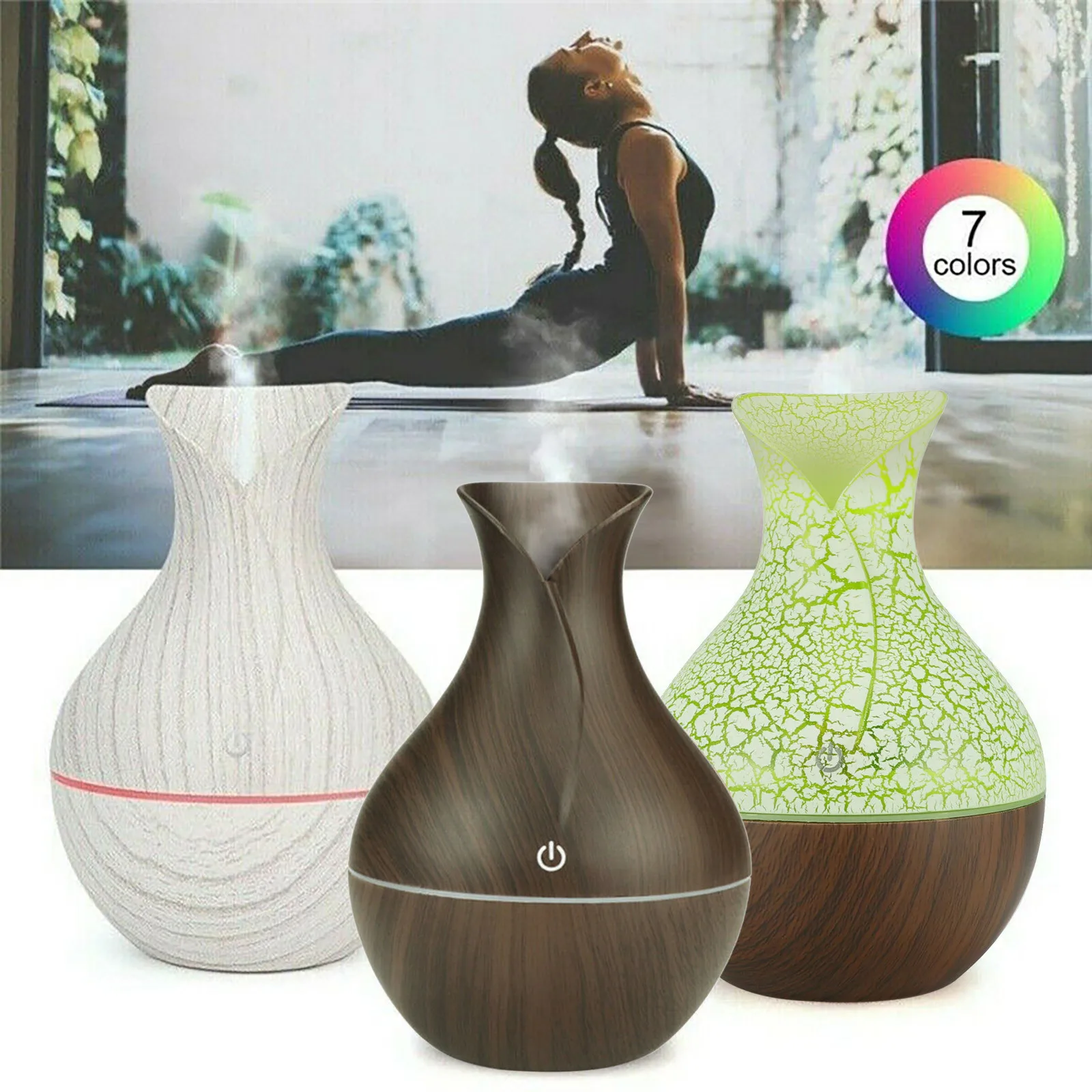 @ 130ml Led Essential Oil Diffuser Humidifier Usb Aromatherapy Wood Grain Vase Aroma 7 Colors Lights For Home Lamp Electric | Дом и сад