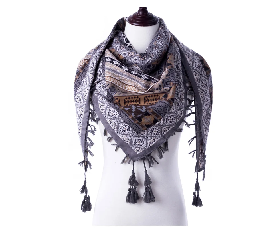 Evrfelan New Scarf Women Winter Scarf With Tassel Printed Flower Pattern Shawl Female Casual Handkerchief Scarves Shawl