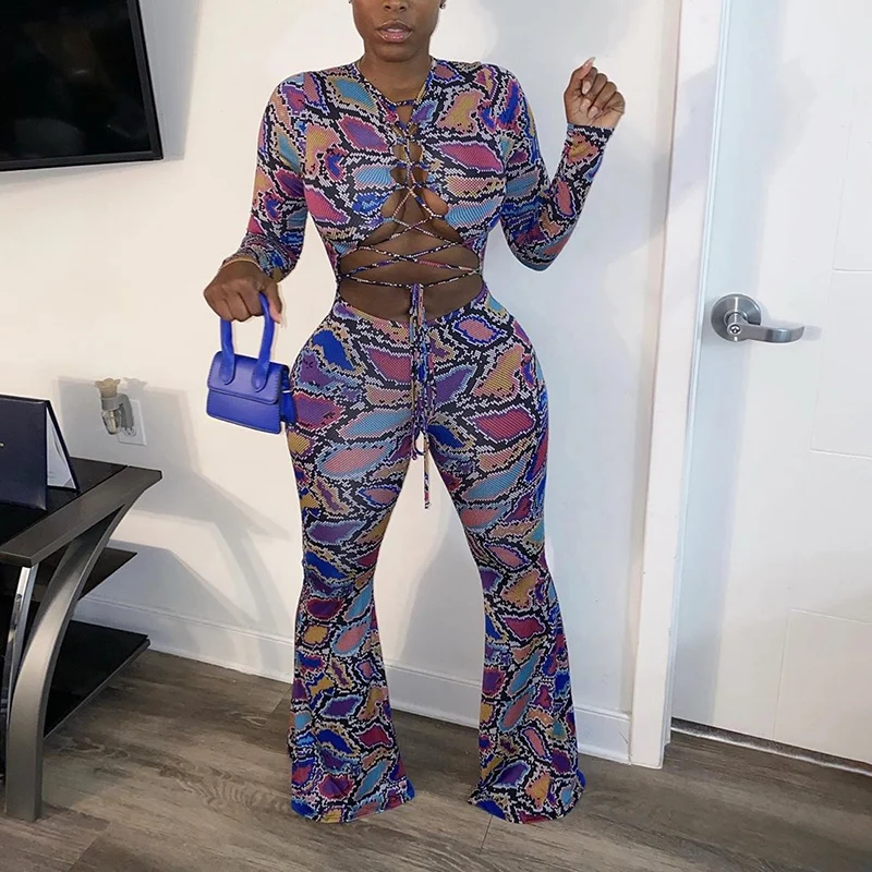 

Женский раздельный комбинезон FUFUCAILLM, сексуальный Облегающий комбинезон с вырезами спереди, расклешенные брюки с длинным рукавом, сексуаль...