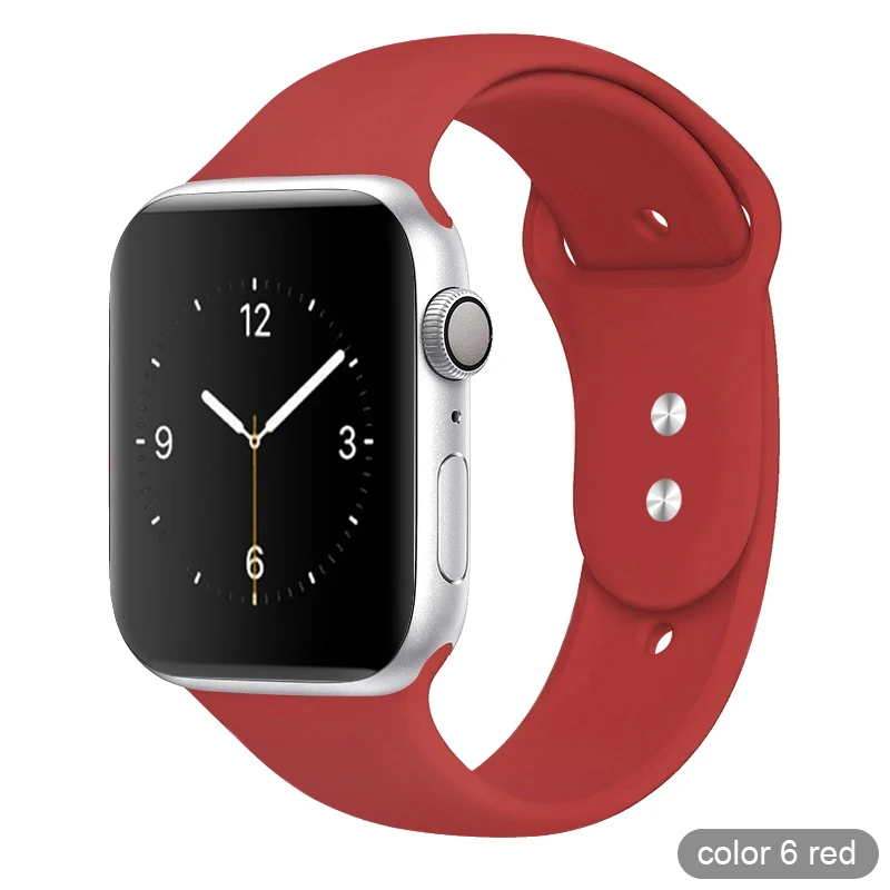 Цветной мягкий силиконовый спортивный ремешок для Apple Watch серии 1 2 3 4 5 38 мм 42 мм резиновый ремешок для часов 40 мм 44 мм iWatch 4/5 - Цвет ремешка: 06 Red