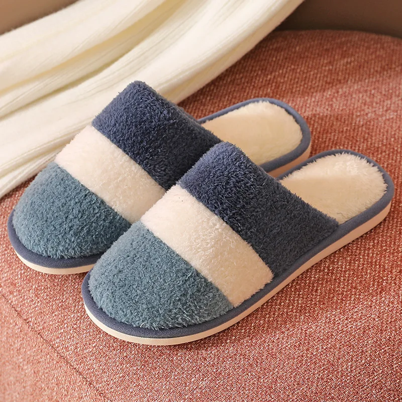 

Women Home Warm Slippers Fashion Neon Color Striped Fur Slipper Female Bedroom Winter Plush Indoor Ladies Colorful Fluffy Shoes