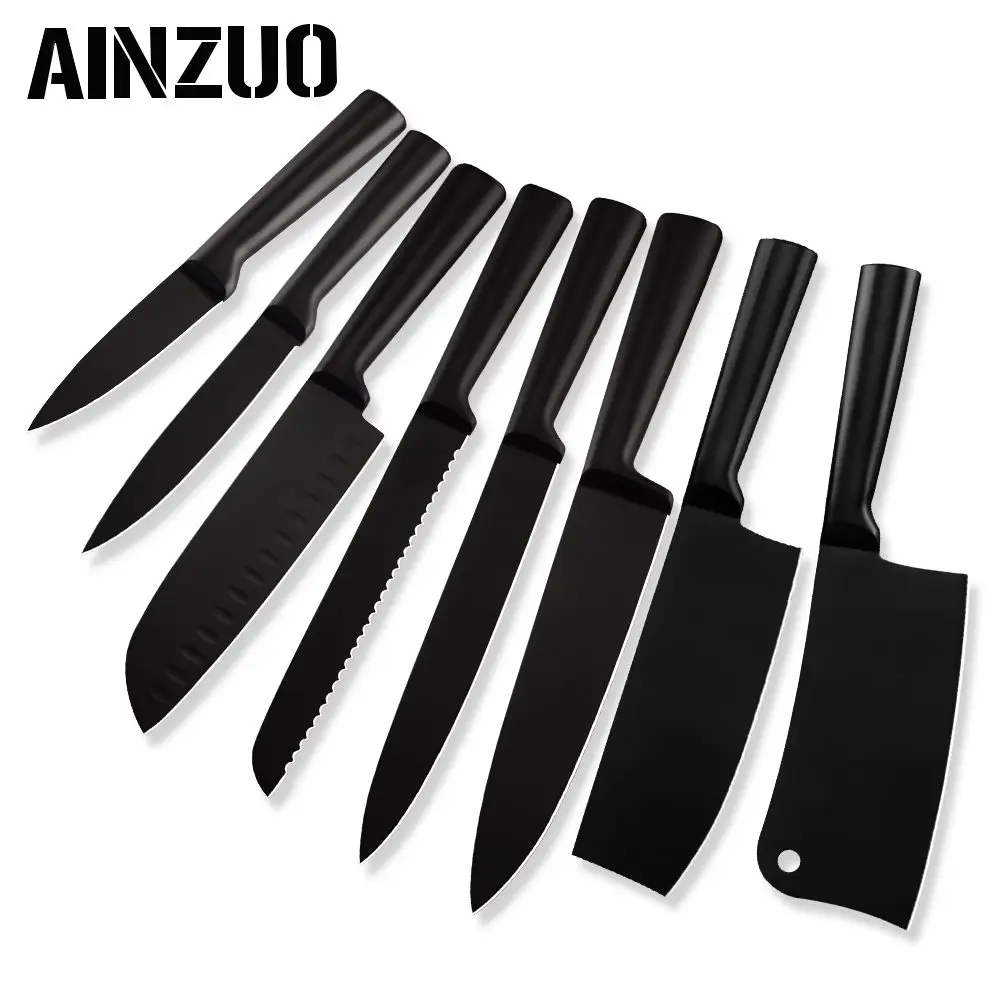 AINZUO 3cr13 набор кухонных ножей из нержавеющей стали для нарезки фруктов Santoku, нарезки хлеба, шеф-повара, накири, разделочные кухонные аксессуары