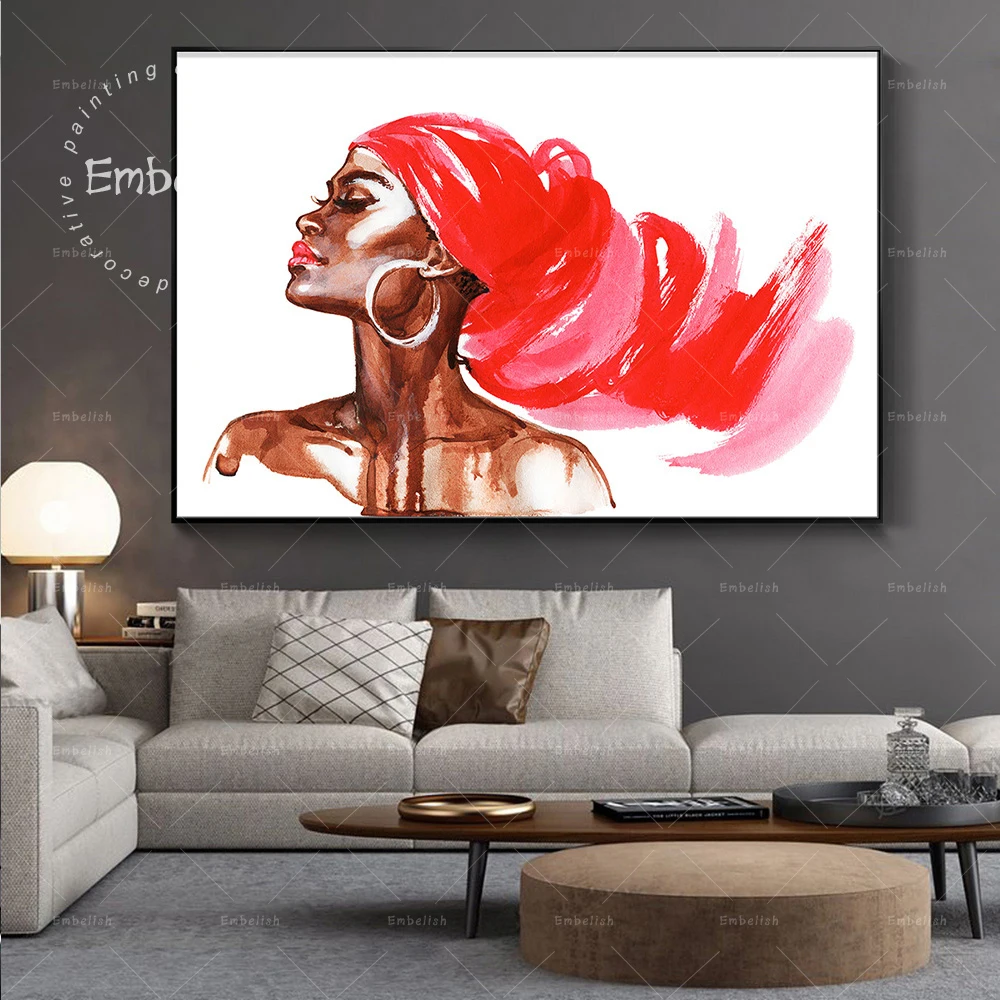 

Embelish Home Decor Beautiful Watercolor African Woman Portrait Wall Art Pictures For Living Room Home Decor HD Canvas Paintings