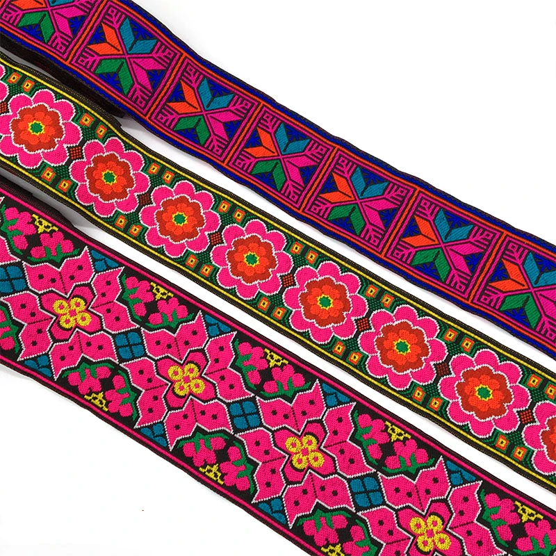 

High Quality 100MMx7YD Big red flower National embroidery roses Woven Jacquard Ribbon DIY belt Sofa curtain Accessoreis lace