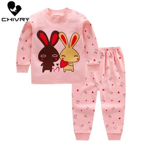 New 2021 Kids Girls Boys Pajama Sets Cartoon Print Long Sleeve O-Neck Cute T-Shirt Tops with Pants Baby Autumn Sleeping Clothes
