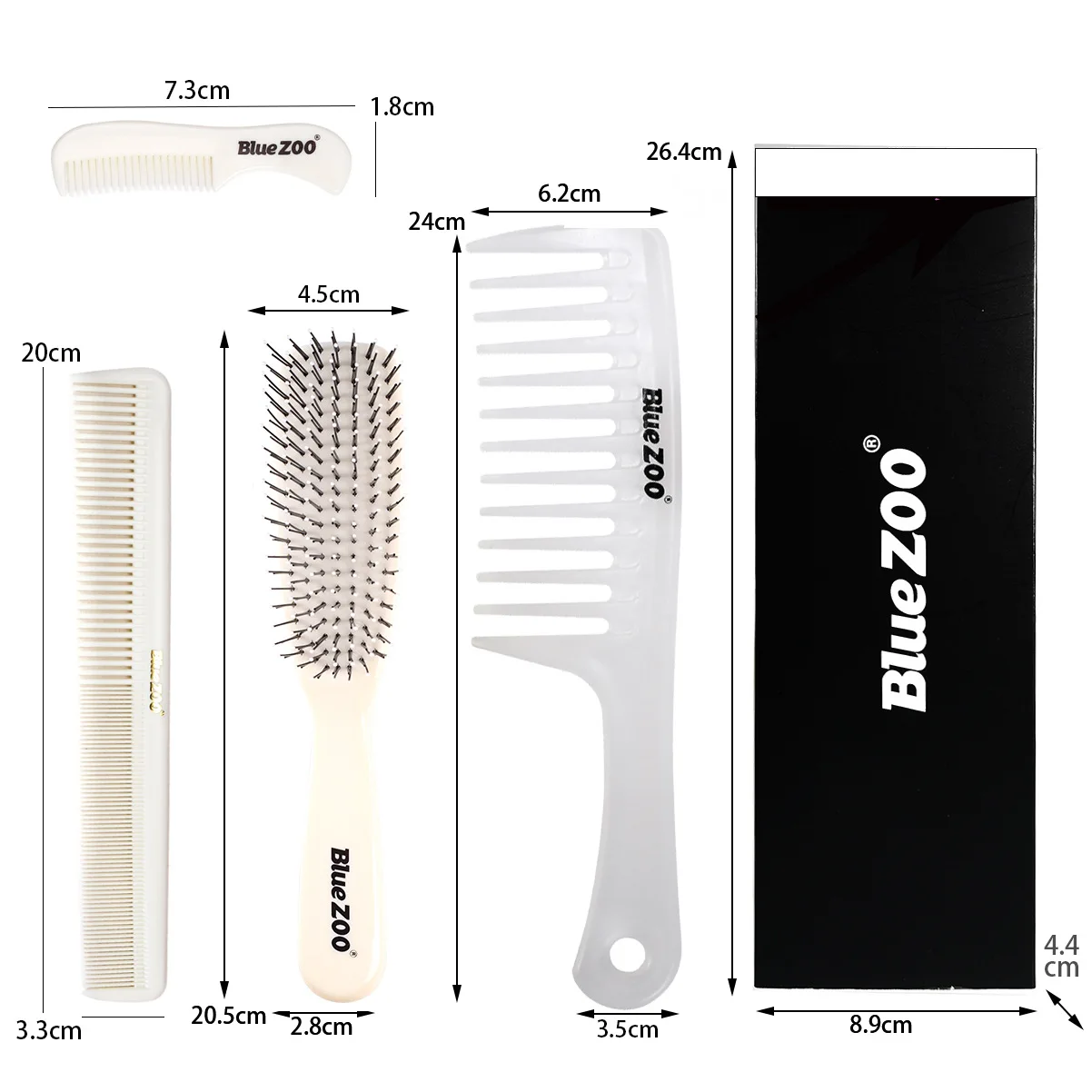 

White 4 jian tao Installed Blue Zoo Wide-Tooth Comb pai gu shu da chi shu Heat-Resistant Anti-Static Hairdressing Comb