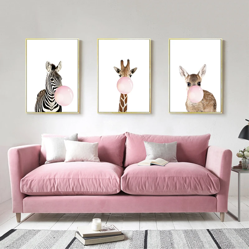 Жевательная резинка жираф зебра постеры с животными холст настенная
