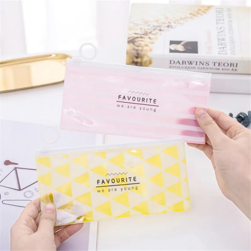 1pc creative ring flat pull bag pencil small fresh large capacity simple stationery box storage children's | Канцтовары для