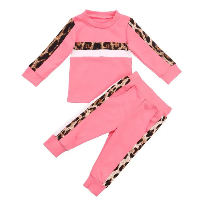 

1-6Y Autumn Winter Girl Boys Clothing Sets Baby Girls Leopard print top+Solid Pants 2Pcs 2020 Spring Sets Kids Clothes Suits