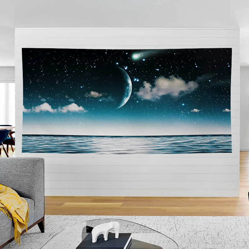 Пейзаж гобелен с морской тематикой психоделические картинки звездного неба Луны