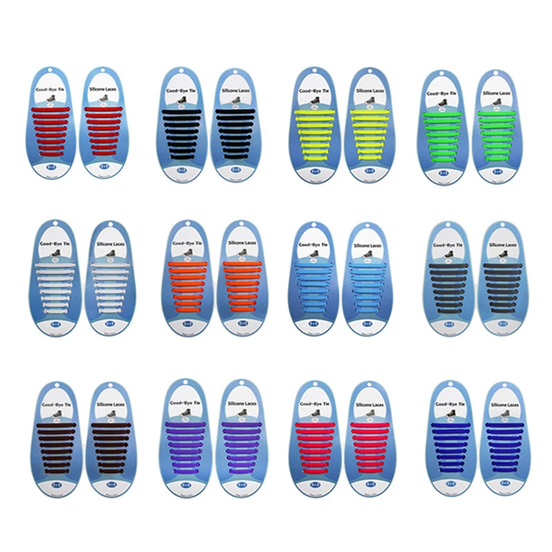 16pcs/lot Silicone Shoelaces No Tie Shoelaces 12 colors Elastic Lace Shoelace Creative Lazy Silicone Laces Rubber Lace
