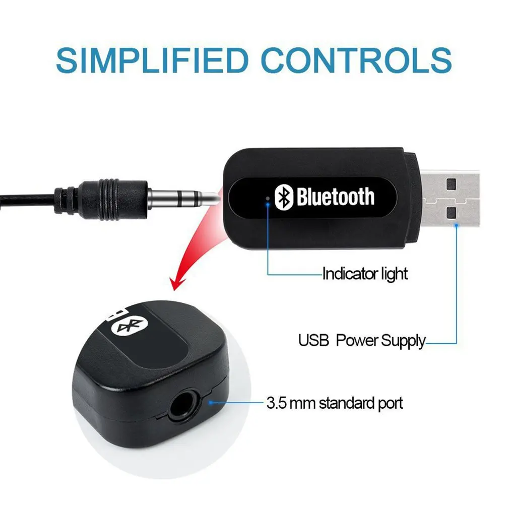 USB Bluetooth Wireless Audio Receiver For Car Music Adapter Aux 3.5mm Headphone Reciever | Электроника