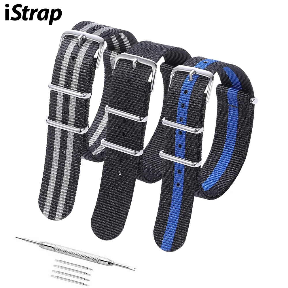 IStrap нейлоновые ремешки для часов 18 мм 20 22 Zulu ремешок тканевый многоцветный