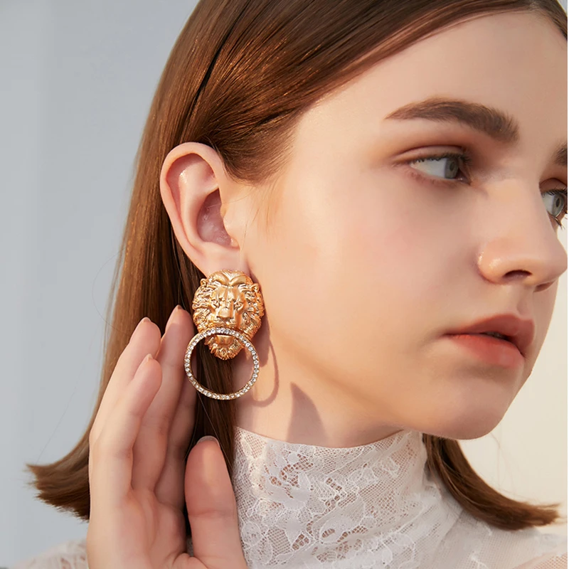 Earrings For Women Jewelry Gold Lion Fashion Black Friday 2019 Christmas Holiday Gift Ladie Big Drop Dangle Statement | Украшения и