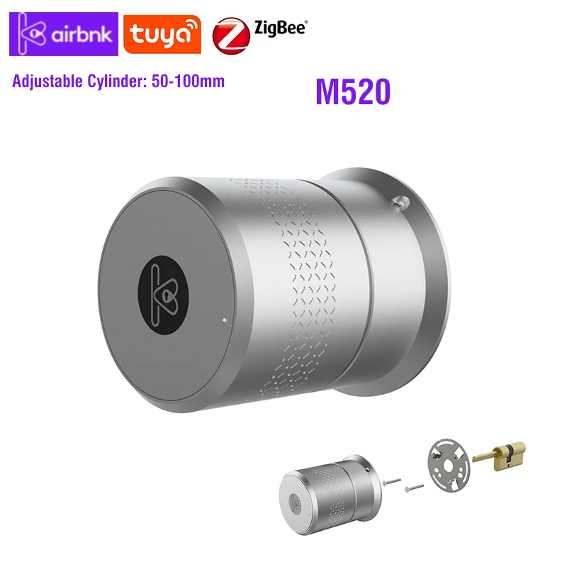Умный цилиндрический замок Airbnk M520 Tuya Zigbee со сканером отпечатков пальцев Bluetooth для