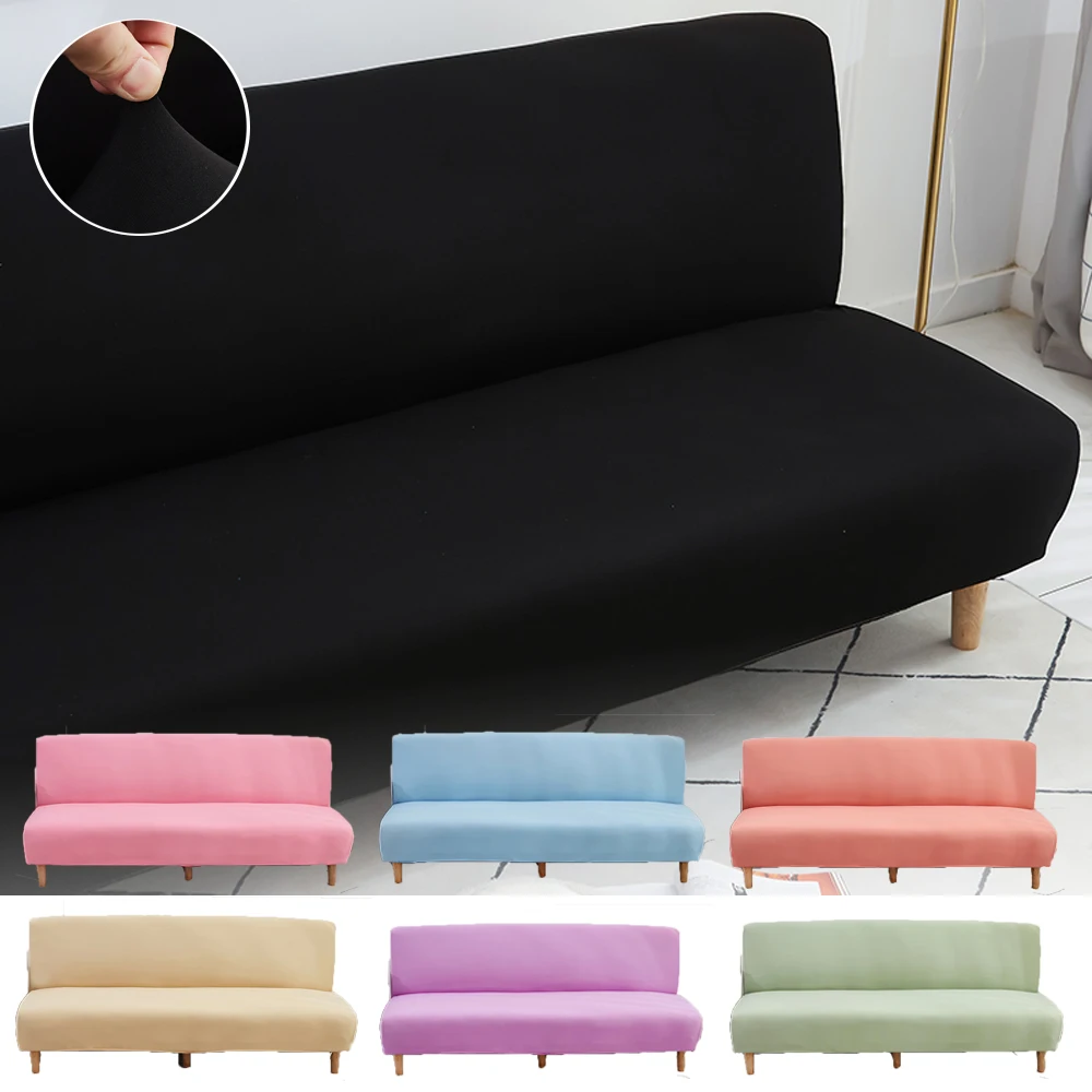 

Black Solid Color Folding Sofa Bed Cover Without Armrest Spandex Elastic Decorative Seat Furniture CouchCover for Living Room