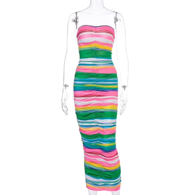 

Covered Women Summer Beach Fashion Swim Dress For New Year 2021 Wear Cover Up Rainbow Print Pullover Spandex Robe De Plage