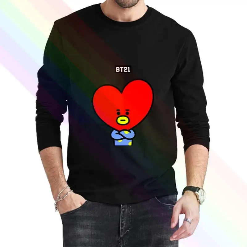 BT21 ТАТА портрет V2 логотип Классическая черная футболка 2021 Новейшая летняя