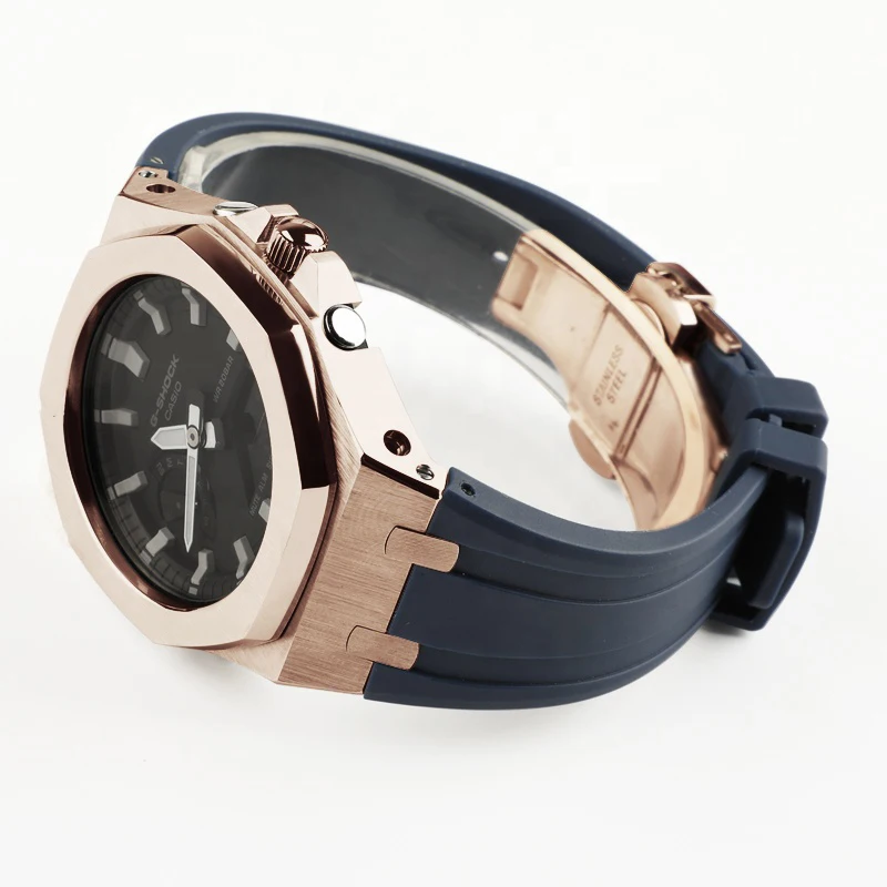 Band for GA2100 New 4rd Generation Rubber Strap and Metal Case ga2100 Stainless steel Watch Bracelet with Tool | Аксессуары для