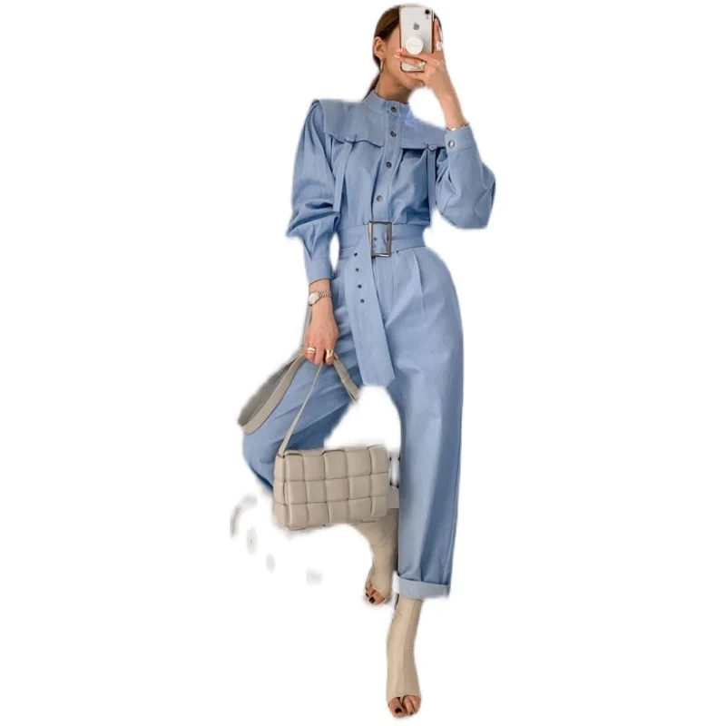 

New Oversize Long Sleeve High Waist Wide Leg Pants Loose Jumpsuit Women Jumpsuits Rompers Summer Casual Pocket Overalls Playsuit