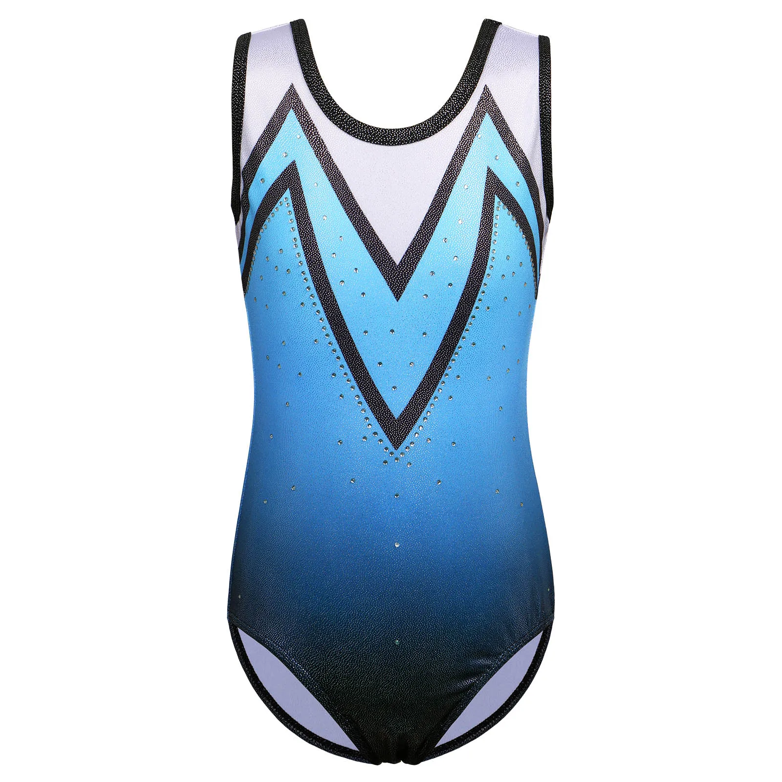 

BAOHULU Gradient Blue Leotard for Girls Sleeveless Gymnastice Practice Suits Line Design Dance Outfit Bodysuit Jumpsuit