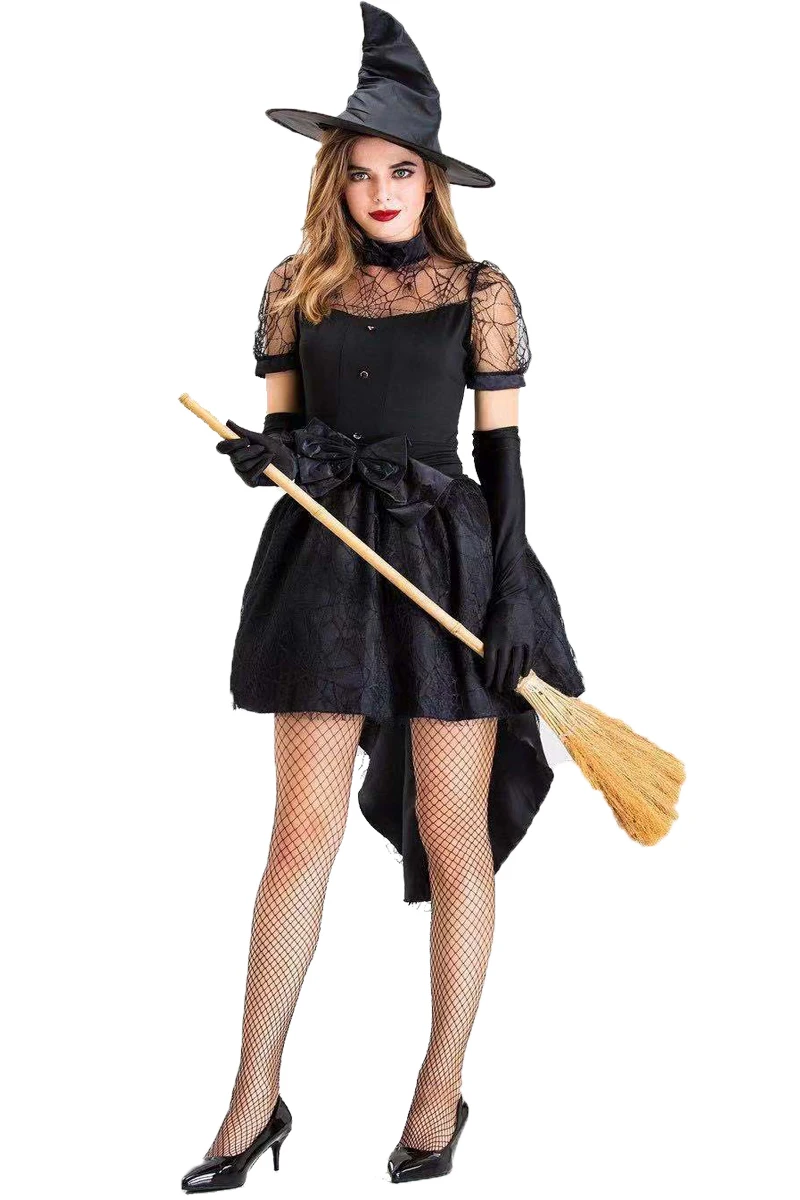 Женский костюм ведьмы Хэллоуин завораживающее черное платье для женщин |